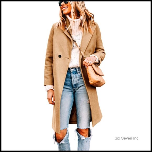 Jackets & Blazers - Wool Blend Notch Lapel Double Breasted Trench Coat